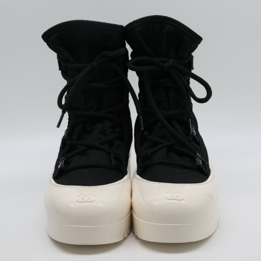 CHANEL Black Nylon Ankle Boots with White Rubber Sole size 38 - Picture 8 of 13